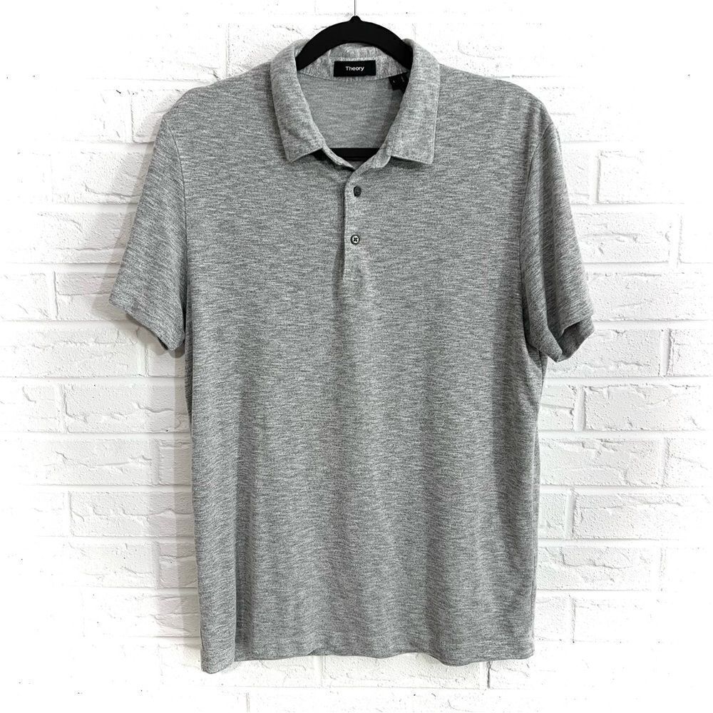 Theory Men’s Bron Polo Shirt in Anemone Modal Jersey Gray Size Large